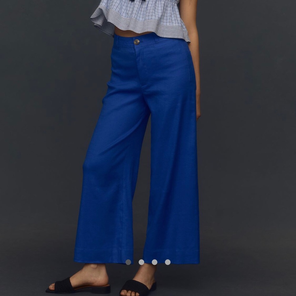 Maeve Ettie Linen Blue High Rise Crop Wide Leg Pants 23